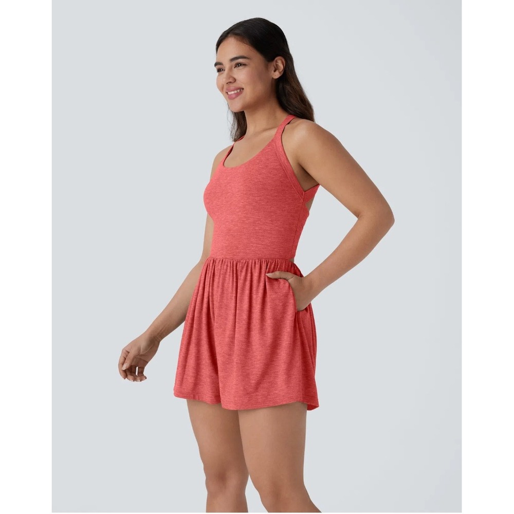 Halara Romper Easy Peezy 2 Pocket XL Balletcore Sporty Athleisure Brick Red Gym